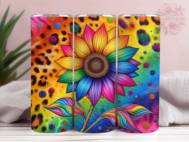 Leopard Sunflower Rainbow 20oz Tumbler Wrap PNG, Straight & Tapered Tumbler Wrap, Tie Dye Sunflower Tumbler PNG, Instant Digital Download Sublimation Li Zamperini 