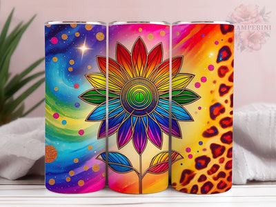 Leopard Sunflower Rainbow 20oz Tumbler Wrap PNG, Straight & Tapered Tumbler Wrap, Tie Dye Sunflower Tumbler PNG, Instant Digital Download Sublimation Li Zamperini 