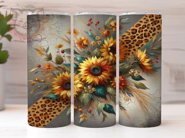 Leopard Sunflower Rustic Glitter Tumbler, Leopard Print Tumbler, Sunflower Tumbler Wrap, Glitter Tumbler Design, Cracked Wood Tumbler, Animal Print Tumbler PNG Sublimation Lara' s Designs 
