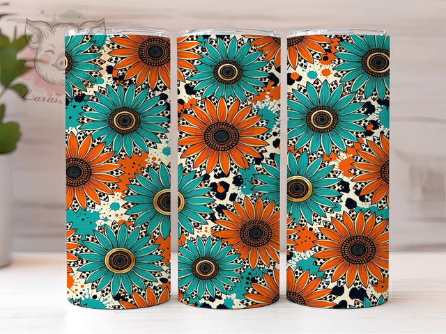 Leopard Sunflower Splash 20oz Tumbler, Leopard Print, Sunflower Motif, Splash Design, Rustic Charm, Bold Style, Skinny Tumbler, Sublimation PNG Sublimation Lara' s Designs 
