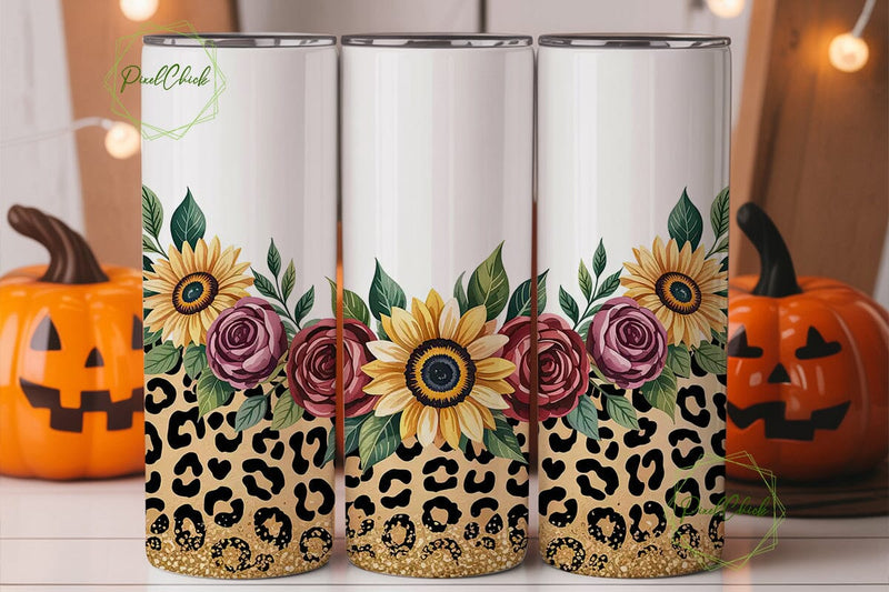 Leopard Sunflower Tumbler Wrap Sublimation PixelChick 