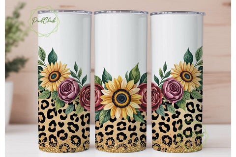 Leopard Sunflower Tumbler Wrap Sublimation PixelChick 