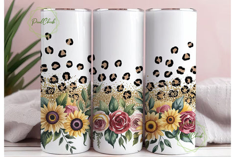 Leopard Sunflower Tumbler Wrap Sublimation PixelChick 
