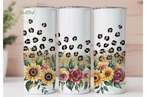 Leopard Sunflower Tumbler Wrap Sublimation PixelChick 