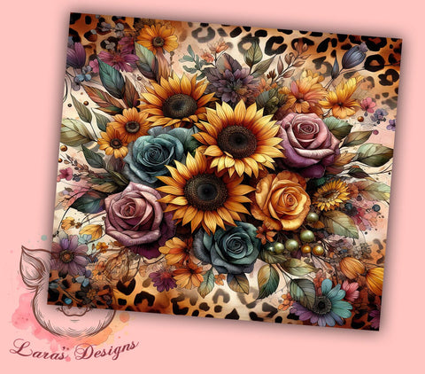Leopard Sunflowers 20oz Tumbler Png, Straight & Tapered Tumbler Png, Sunflowers Tumbler Png, Digital Download PNG Sublimation Lara' s Designs 