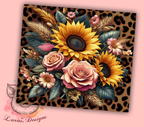 Leopard Sunflowers 20oz Tumbler Png, Straight & Tapered Tumbler Png, Sunflowers Tumbler Png, Digital Download PNG Sublimation Lara' s Designs 