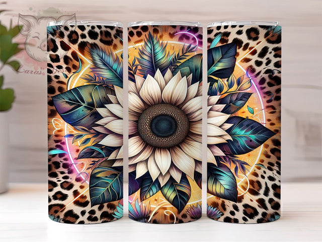 Leopard Sunflowers 20oz Tumbler Png, Straight & Tapered Tumbler Png, Sunflowers Tumbler Png, Digital Download PNG Sublimation Lara' s Designs 