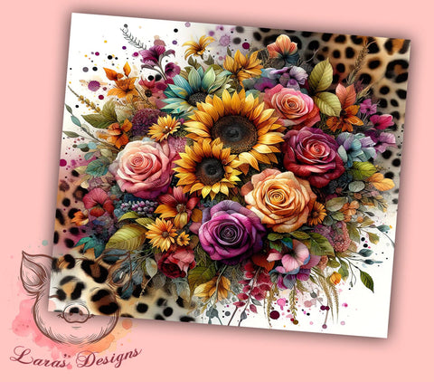 Leopard Sunflowers 20oz Tumbler Png, Straight & Tapered Tumbler Png, Sunflowers Tumbler Png, Digital Download PNG Sublimation Lara' s Designs 