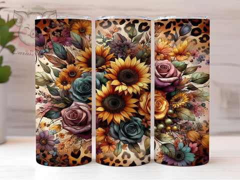 Leopard Sunflowers 20oz Tumbler Png, Straight & Tapered Tumbler Png, Sunflowers Tumbler Png, Digital Download PNG Sublimation Lara' s Designs 