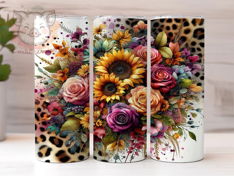 Leopard Sunflowers 20oz Tumbler Png, Straight & Tapered Tumbler Png, Sunflowers Tumbler Png, Digital Download PNG Sublimation Lara' s Designs 