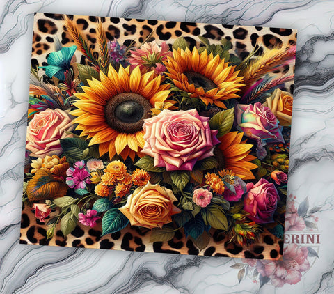 Leopard Sunflowers 20oz Tumbler Wrap PNG, Sunflowers Tumbler Png, Straight & Tapered Tumbler Wrap, Instant Digital Download Sublimation Li Zamperini 