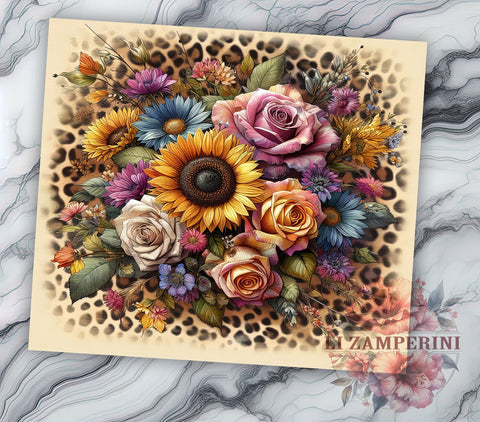 Leopard Sunflowers 20oz Tumbler Wrap PNG, Sunflowers Tumbler Png, Straight & Tapered Tumbler Wrap, Instant Digital Download Sublimation Li Zamperini 
