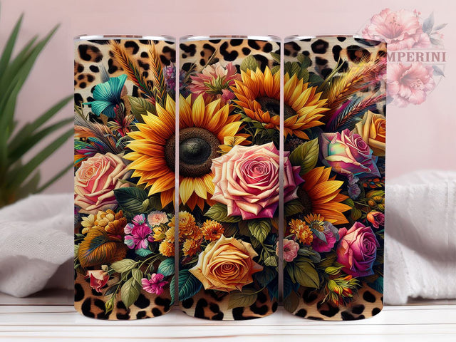 Leopard Sunflowers 20oz Tumbler Wrap PNG, Sunflowers Tumbler Png, Straight & Tapered Tumbler Wrap, Instant Digital Download Sublimation Li Zamperini 