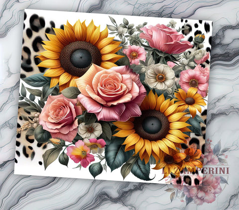 Leopard Sunflowers 20oz Tumbler Wrap PNG, Sunflowers Tumbler Png, Straight & Tapered Tumbler Wrap, Instant Digital Download Sublimation Li Zamperini 