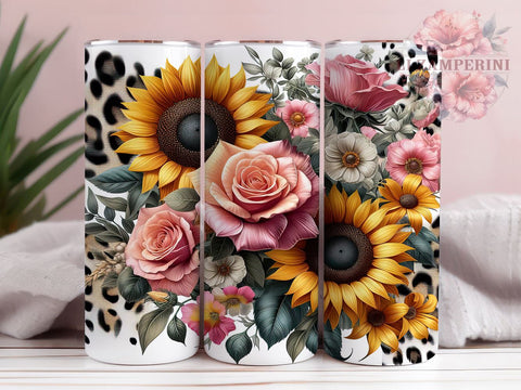 Leopard Sunflowers 20oz Tumbler Wrap PNG, Sunflowers Tumbler Png, Straight & Tapered Tumbler Wrap, Instant Digital Download Sublimation Li Zamperini 
