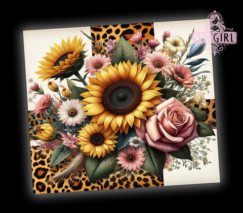 Leopard Sunflowers 20oz Tumbler Wrap Sublimation Design, Straight Tapered Tumbler Wrap, Sunflowers Tumbler Png, Instant Digital Download Sublimation SvggirlplusArt 