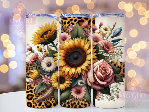 Leopard Sunflowers 20oz Tumbler Wrap Sublimation Design, Straight Tapered Tumbler Wrap, Sunflowers Tumbler Png, Instant Digital Download Sublimation SvggirlplusArt 