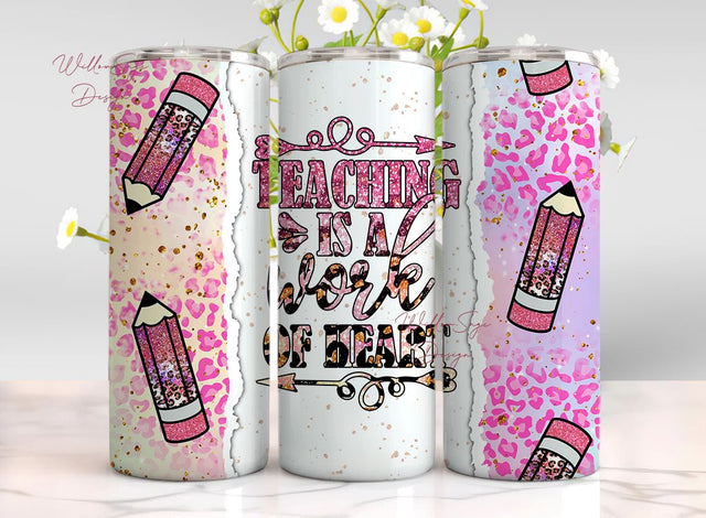 Leopard Teacher 20oz Skinny Tumbler Design, Teacher is a Work of Heart Wrap, Prints, Sublimation Tumbler, PNG Sublimation Tumbler,PNG Design Sublimation WillowSageDesign 