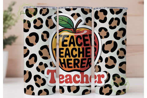 Leopard Teacher Apple 20oz Tumbler Wrap Sublimation PixelChick 