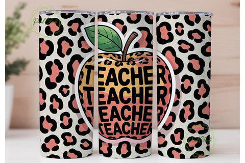 Leopard Teacher Apple 20oz Tumbler Wrap Sublimation PixelChick 
