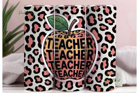 Leopard Teacher Apple 20oz Tumbler Wrap Sublimation PixelChick 