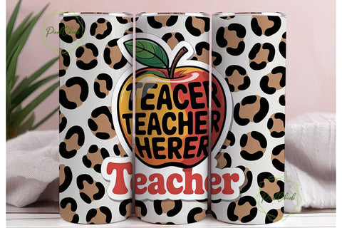 Leopard Teacher Apple 20oz Tumbler Wrap Sublimation PixelChick 