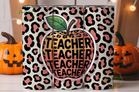 Leopard Teacher Apple 20oz Tumbler Wrap Sublimation PixelChick 