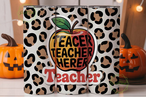 Leopard Teacher Apple 20oz Tumbler Wrap Sublimation PixelChick 