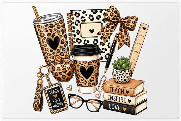 Leopard Teacher Essentials PNG | Teacher Sublimation Design SVG BillahCrafts 