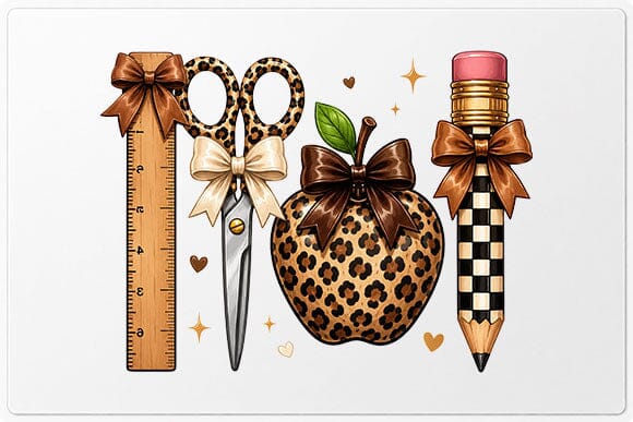 Leopard Teacher Supplies PNG Cute School Sublimation Design SVG BillahCrafts 