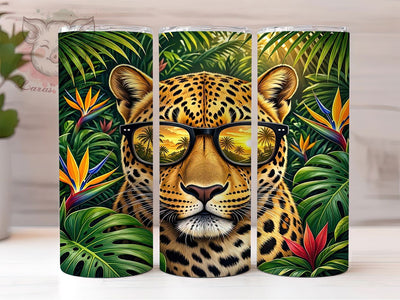 Leopard Tropical Jungle Glasses 20oz Tumbler, Leopard Motif, Tropical Jungle, Sunglasses Design, Exotic Style, Sublimation Wrap, 20oz Tumbler, Bold Charm Sublimation Lara' s Designs 