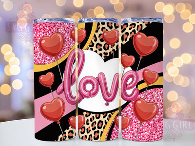 Leopard Valentine Balloons Tumbler, Valentine Love Wrap, Leopard Print Cup, 20oz Sublimation Wrap, Stylish Valentine Design Tumbler, Artistic Leopard Balloons Cup, Bold Love Theme Wrap Sublimation SvggirlplusArt 