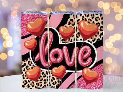 Leopard Valentine Balloons Tumbler, Valentine Love Wrap, Leopard Print Cup, 20oz Sublimation Wrap, Stylish Valentine Design Tumbler, Artistic Leopard Balloons Cup, Bold Love Theme Wrap Sublimation SvggirlplusArt 