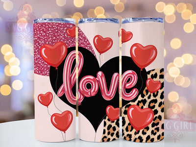 Leopard Valentine Balloons Tumbler, Valentine Love Wrap, Leopard Print Cup, 20oz Sublimation Wrap, Stylish Valentine Design Tumbler, Artistic Leopard Balloons Cup, Bold Love Theme Wrap Sublimation SvggirlplusArt 