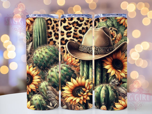 Leopard With Cactus and Sunflower 20oz Tumbler Wrap Sublimation Design, Straight Tapered Tumbler Wrap, Sunflower Cowhide Leopard Tumbler Png, Instant Digital Download Sublimation SvggirlplusArt 