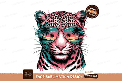 Leopard With Sunglasses Reflects Beach View Sublimation Designangry 