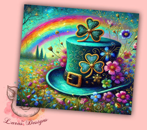 Leprechaun Hat Rainbow 20oz Tumbler, Leprechaun Hat Tumbler, Rainbow Tumbler Wrap, Floral Tumbler Design, 20oz Tumbler Sublimation, Lucky Tumbler Wrap, Irish Tumbler Design Sublimation Lara' s Designs 