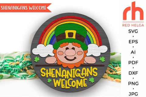 Leprechaun Welcome Door Sign SVG, St. Patrick's Day Hanger Cut File SVG RedHelgaArt 