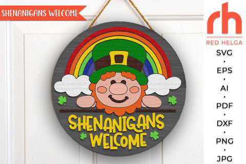 Leprechaun Welcome Door Sign SVG, St. Patrick's Day Hanger Cut File SVG RedHelgaArt 
