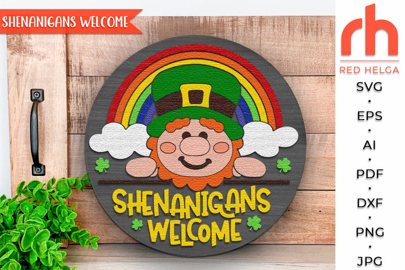 Leprechaun Welcome Door Sign SVG, St. Patrick's Day Hanger Cut File SVG RedHelgaArt 