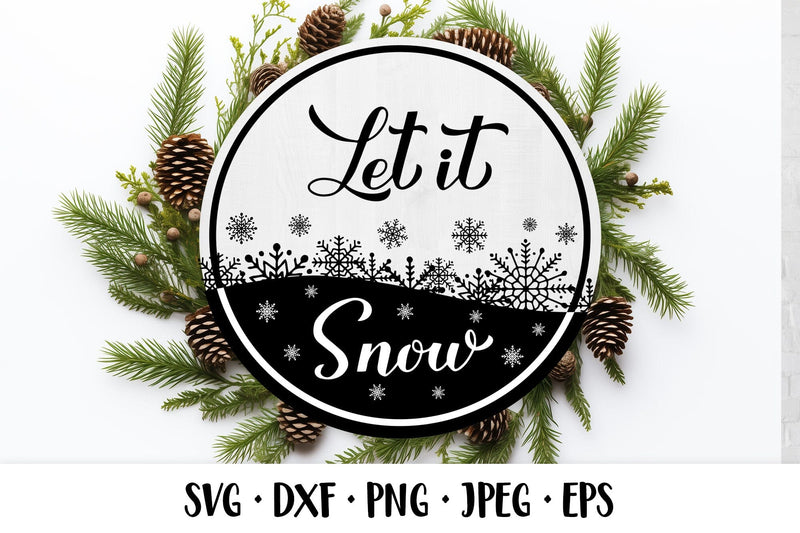 Let is snow SVG. Christmas quote round door sign - So Fontsy