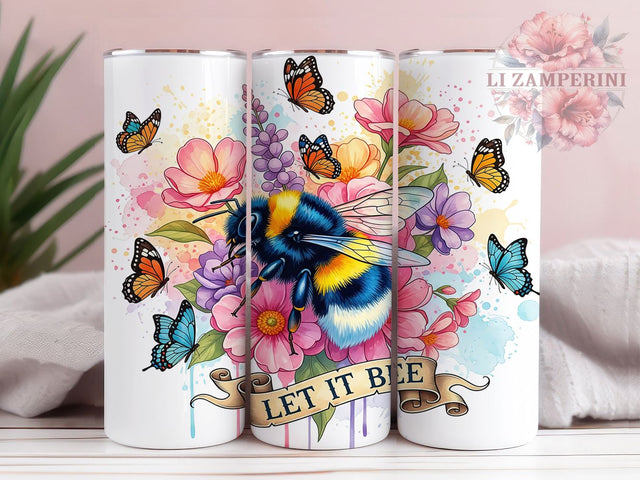 Let It Bee Boho Floral Tumbler Wrap, Boho Floral Bee PNG, 20oz Skinny Tumbler Design, Bee Lover Sublimation Wrap, Vintage Boho Tumbler Wrap, Wildflower Bee Tumbler PNG Sublimation Li Zamperini 