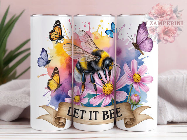 Let It Bee Boho Floral Tumbler Wrap, Boho Floral Bee PNG, 20oz Skinny Tumbler Design, Bee Lover Sublimation Wrap, Vintage Boho Tumbler Wrap, Wildflower Bee Tumbler PNG Sublimation Li Zamperini 
