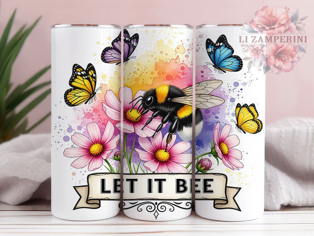 Let It Bee Boho Floral Tumbler Wrap, Boho Floral Bee PNG, 20oz Skinny Tumbler Design, Bee Lover Sublimation Wrap, Vintage Boho Tumbler Wrap, Wildflower Bee Tumbler PNG Sublimation Li Zamperini 