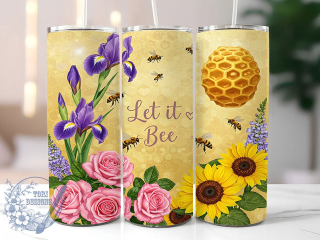 Let It Bee Floral Bumblebee Tumbler, Honey Bee Cup, 20oz Bee Lover Wrap, Cute Bumblebee Sublimation PNG, Floral Bee Aesthetic Tumbler, Nature Inspired Cup, Boho Bee Hive Design Sublimation ToriDesigns 