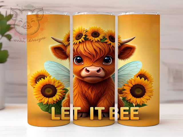 Let It Bee Highland Cow 20oz Tumbler, Let It Bee Design, 20oz Sublimation Wrap, Cute Cow Cup, Bee Themed Tumbler, Farmhouse Decor Tumbler, Country Gift Idea Sublimation Lara' s Designs 