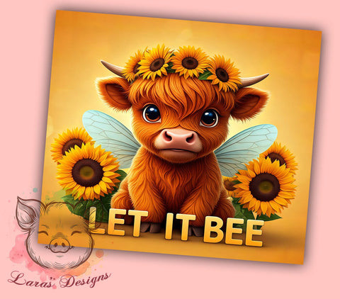 Let It Bee Highland Cow 20oz Tumbler, Let It Bee Design, 20oz Sublimation Wrap, Cute Cow Cup, Bee Themed Tumbler, Farmhouse Decor Tumbler, Country Gift Idea Sublimation Lara' s Designs 