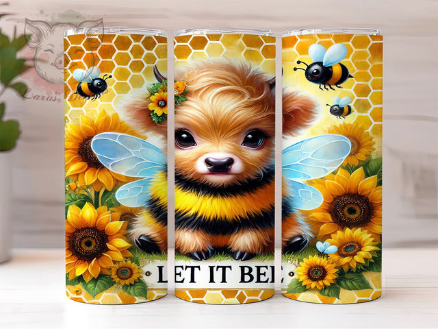 Let It Bee Highland Cow 20oz Tumbler, Let It Bee Design, 20oz Sublimation Wrap, Cute Cow Cup, Bee Themed Tumbler, Farmhouse Decor Tumbler, Country Gift Idea Sublimation Lara' s Designs 