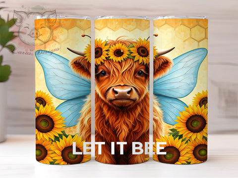Let It Bee Highland Cow 20oz Tumbler, Let It Bee Design, 20oz Sublimation Wrap, Cute Cow Cup, Bee Themed Tumbler, Farmhouse Decor Tumbler, Country Gift Idea Sublimation Lara' s Designs 