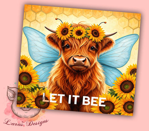 Let It Bee Highland Cow 20oz Tumbler, Let It Bee Design, 20oz Sublimation Wrap, Cute Cow Cup, Bee Themed Tumbler, Farmhouse Decor Tumbler, Country Gift Idea Sublimation Lara' s Designs 